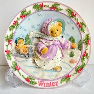Winter Plate Cherished Teddies Four Seasons Collection P Hillman Enesco 1996 VTG